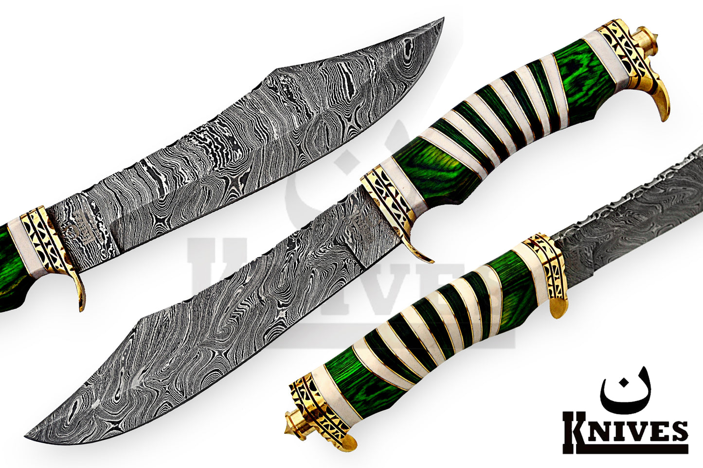 Damascus Steel Shamshir Bowie with Green Pakka Wood Handle