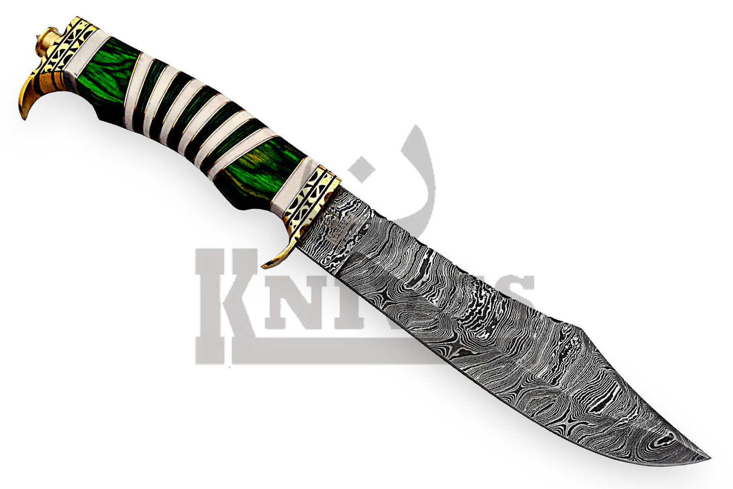 Damascus Steel Shamshir Bowie with Green Pakka Wood Handle