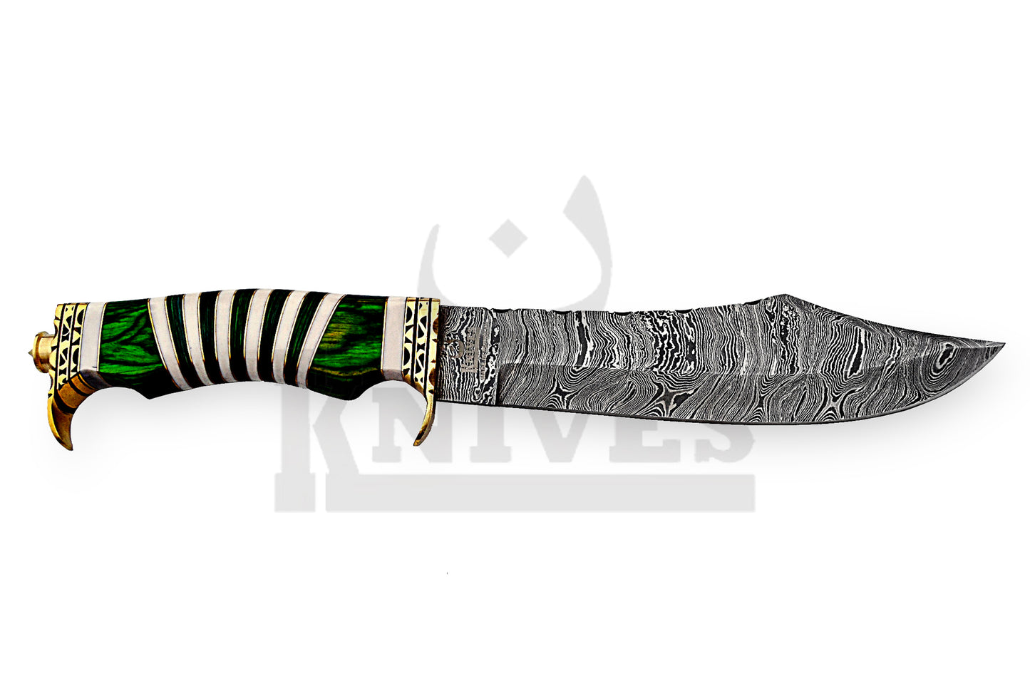 Damascus Steel Shamshir Bowie with Green Pakka Wood Handle