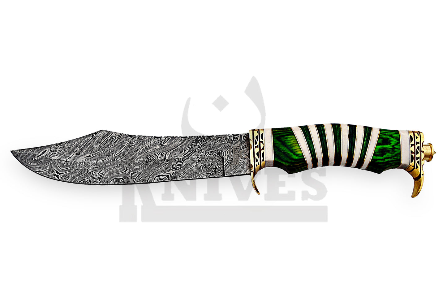 Damascus Steel Shamshir Bowie with Green Pakka Wood Handle