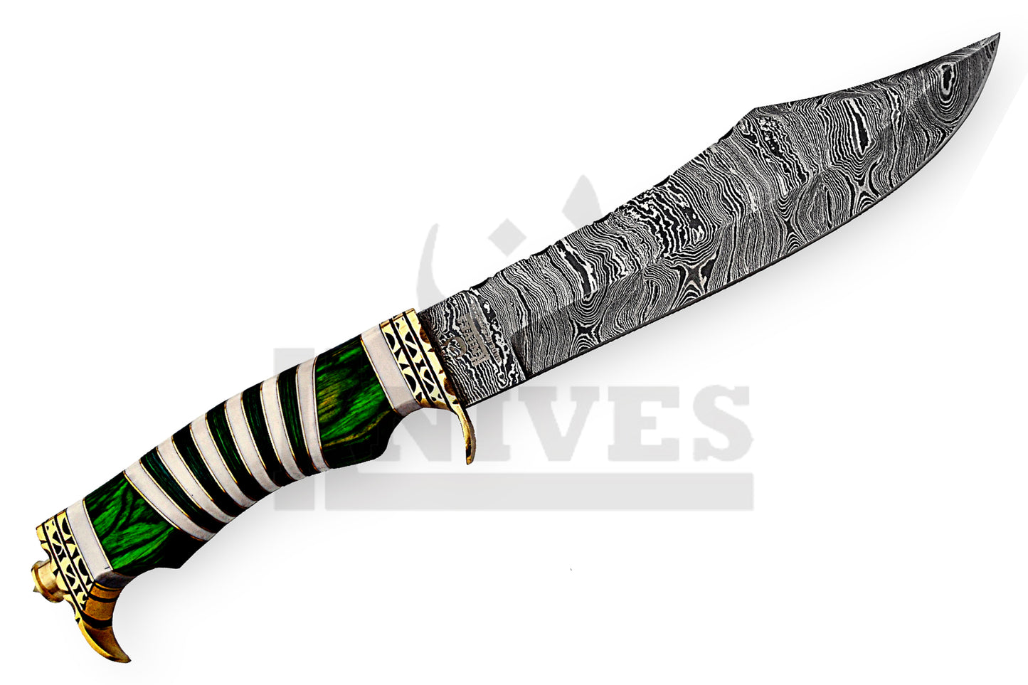 Damascus Steel Shamshir Bowie with Green Pakka Wood Handle