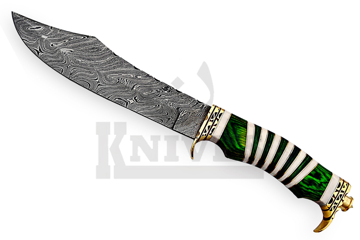 Damascus Steel Shamshir Bowie with Green Pakka Wood Handle