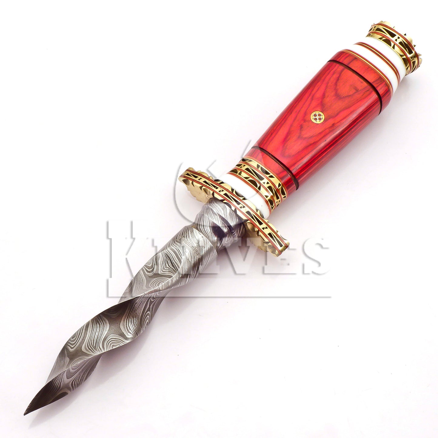 Damascus Steel Kris Dagger with Red Pakka Wood Handle