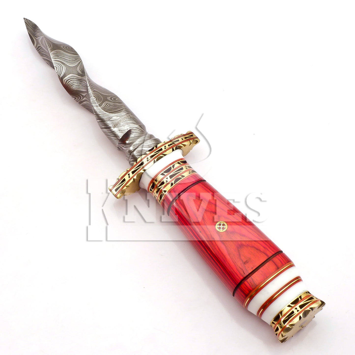 Damascus Steel Kris Dagger with Red Pakka Wood Handle