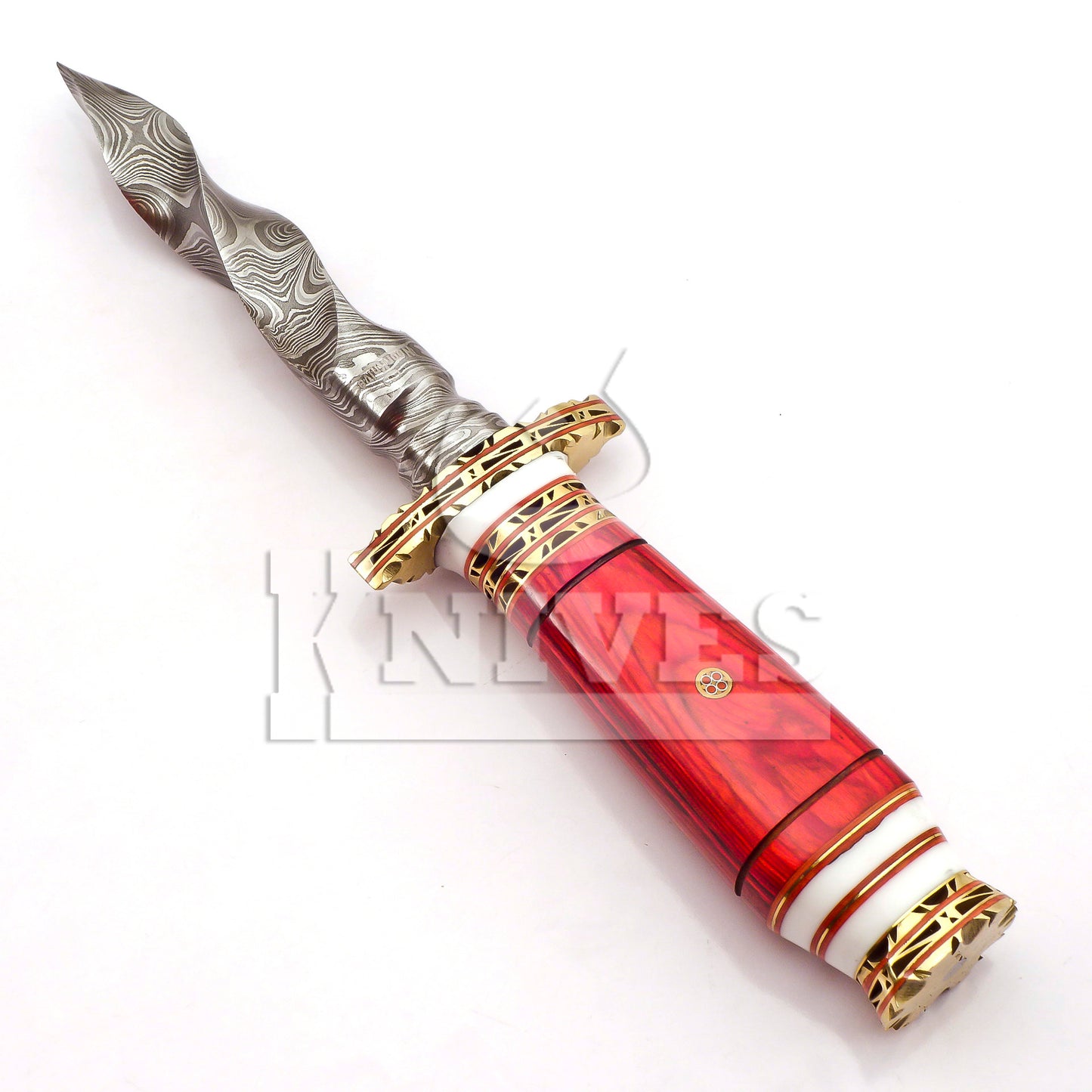 Damascus Steel Kris Dagger with Red Pakka Wood Handle