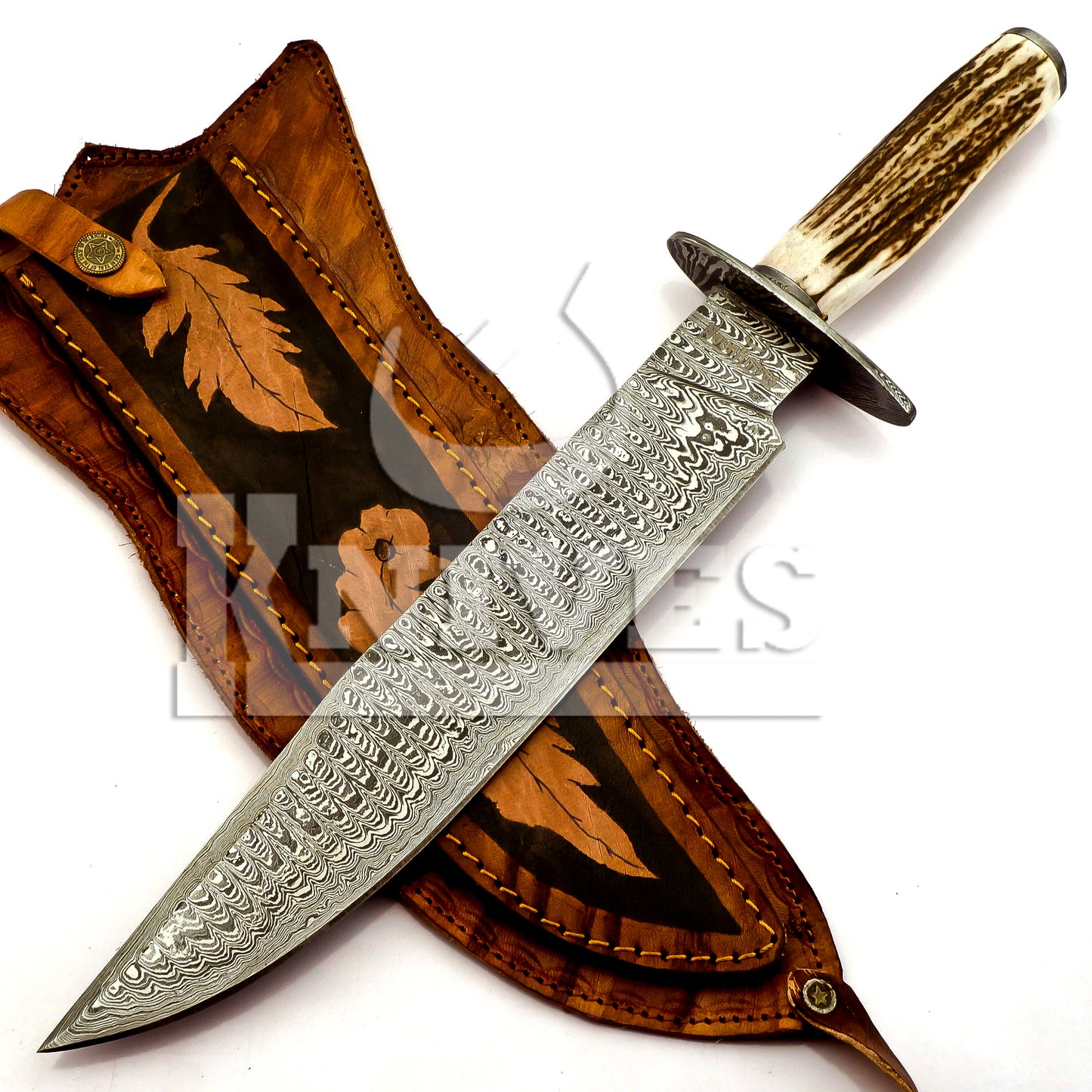 Damascus Steel Bowie with Stag Horn handle