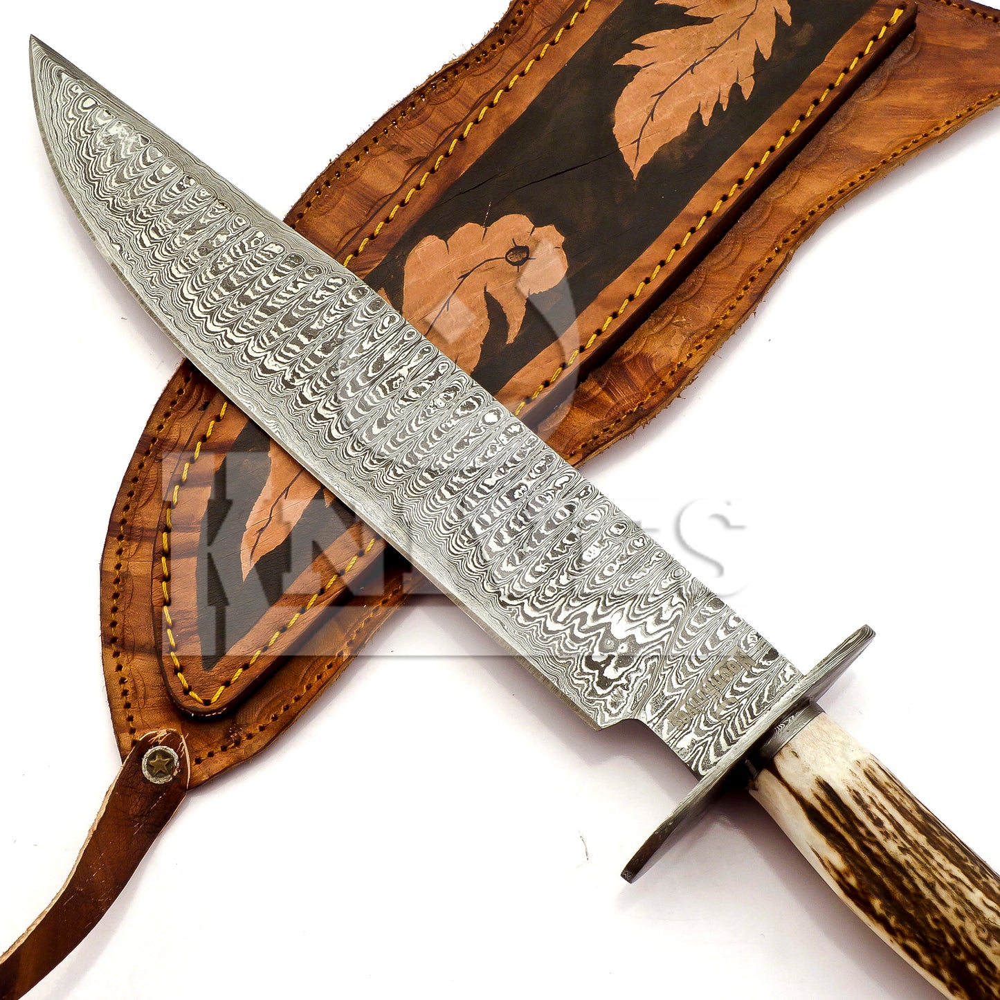 Damascus Steel Bowie with Stag Horn handle