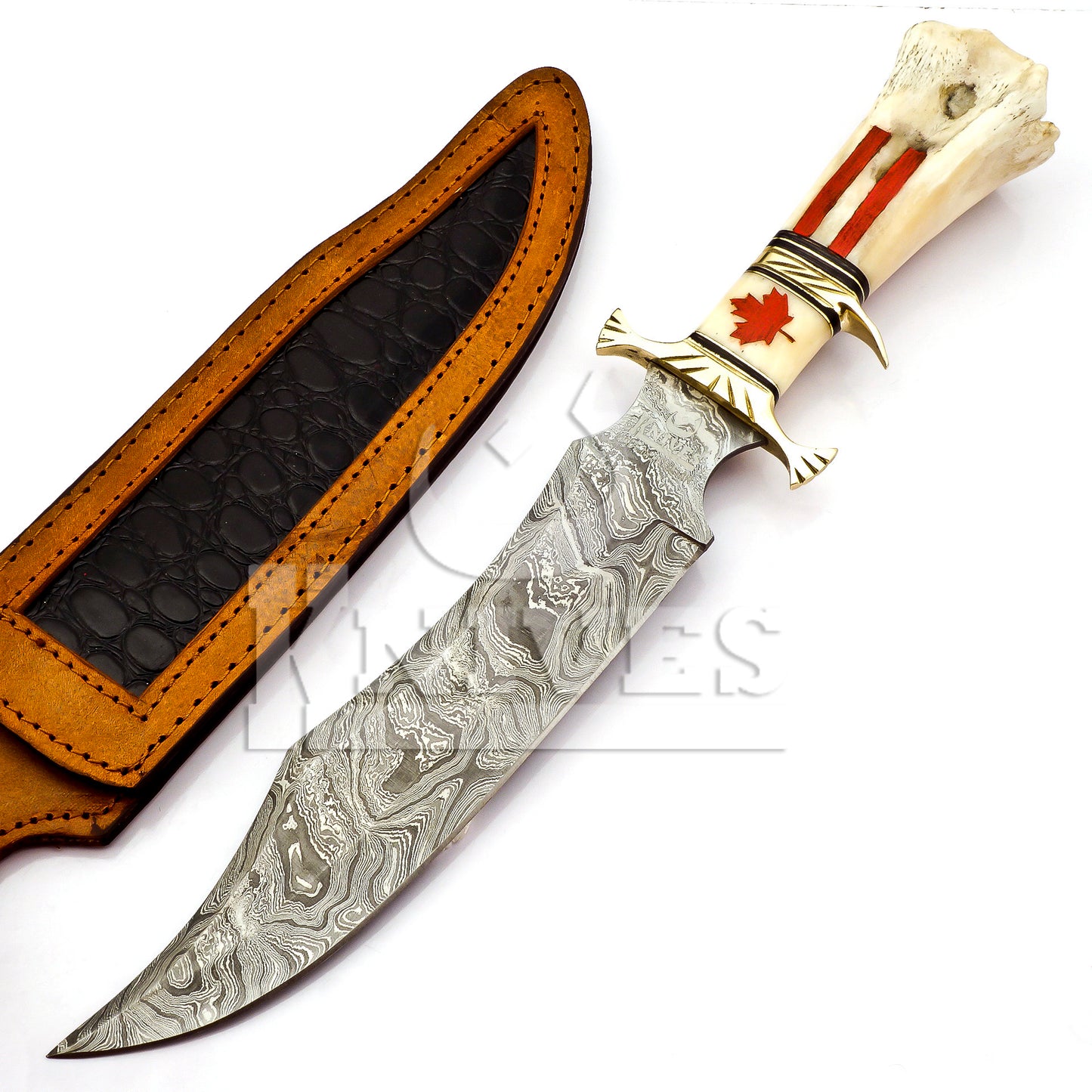 Damascus Steel Bowie with Camel Bone Handle