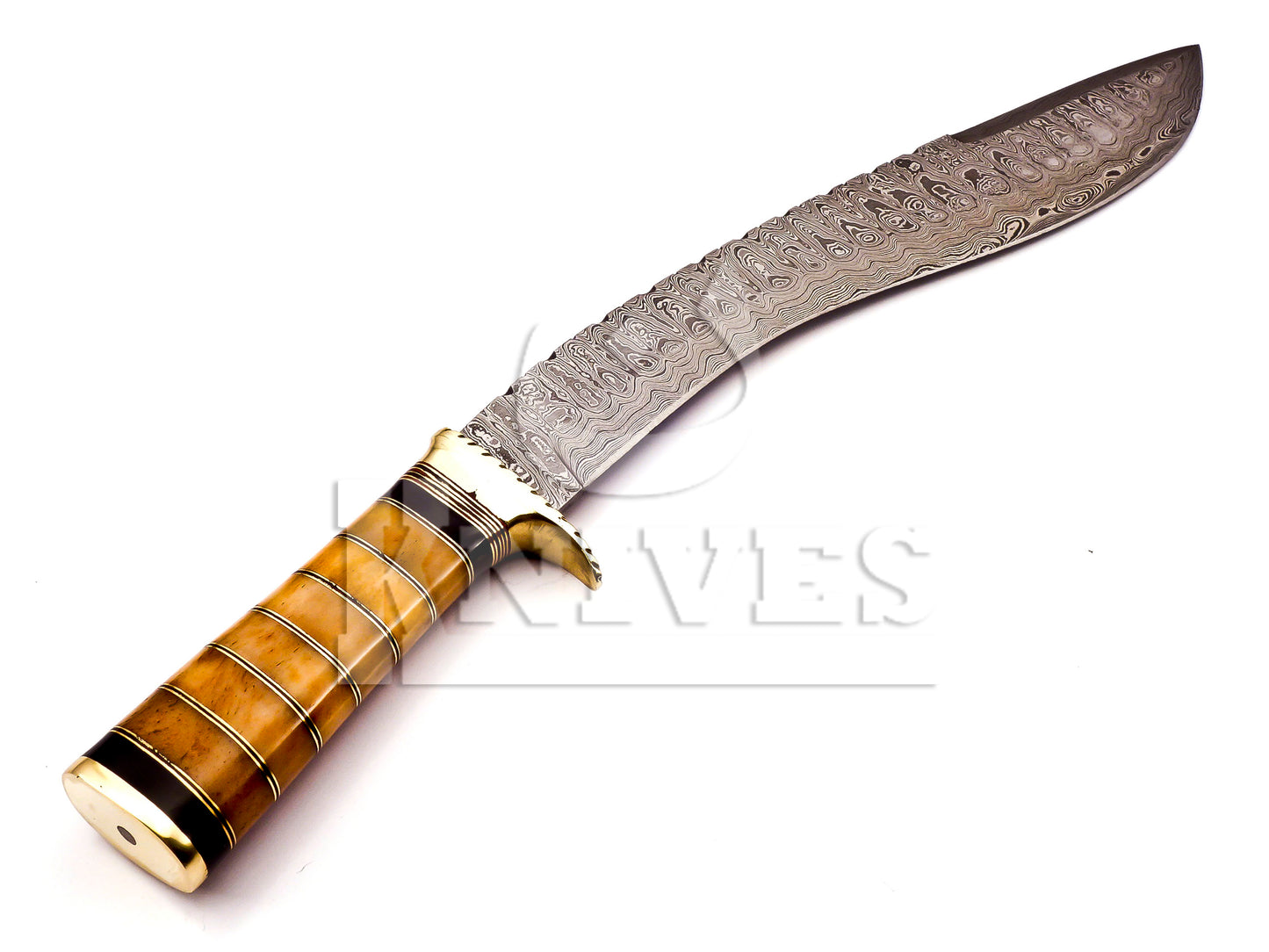 Damascus Steel Kukri knife with wood handle.