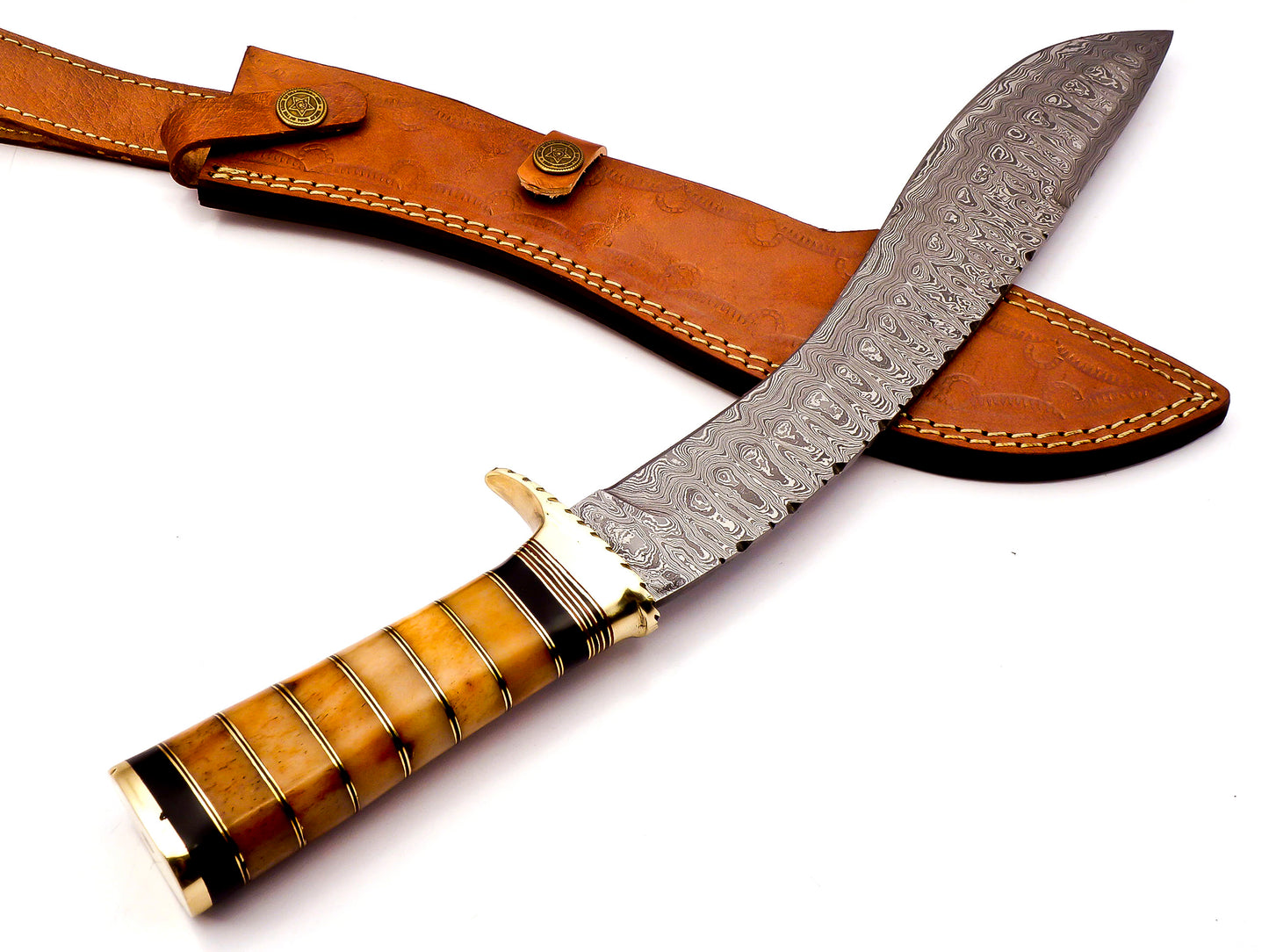 Damascus Steel Kukri knife with wood handle.