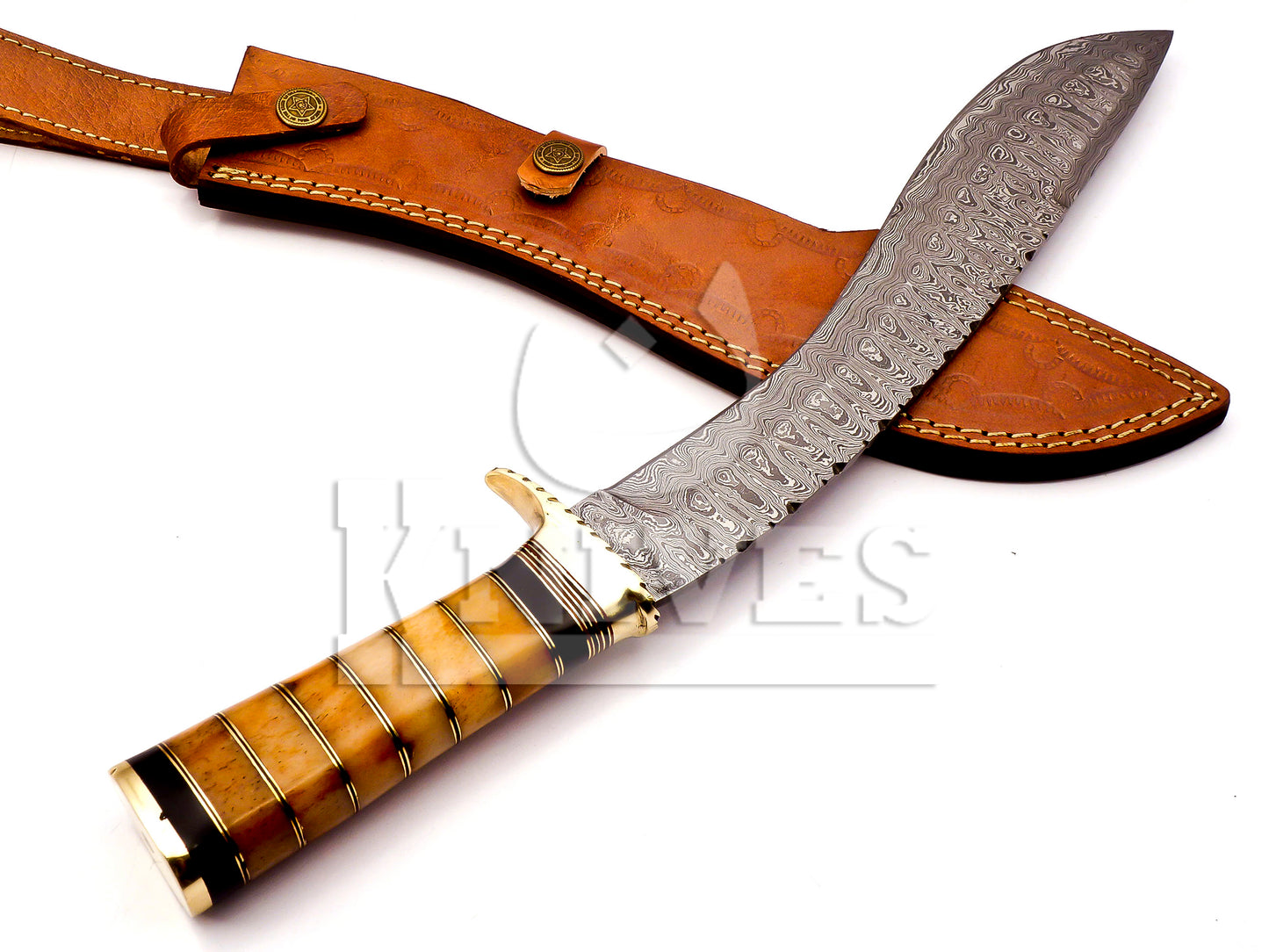 Damascus Steel Kukri knife with wood handle.