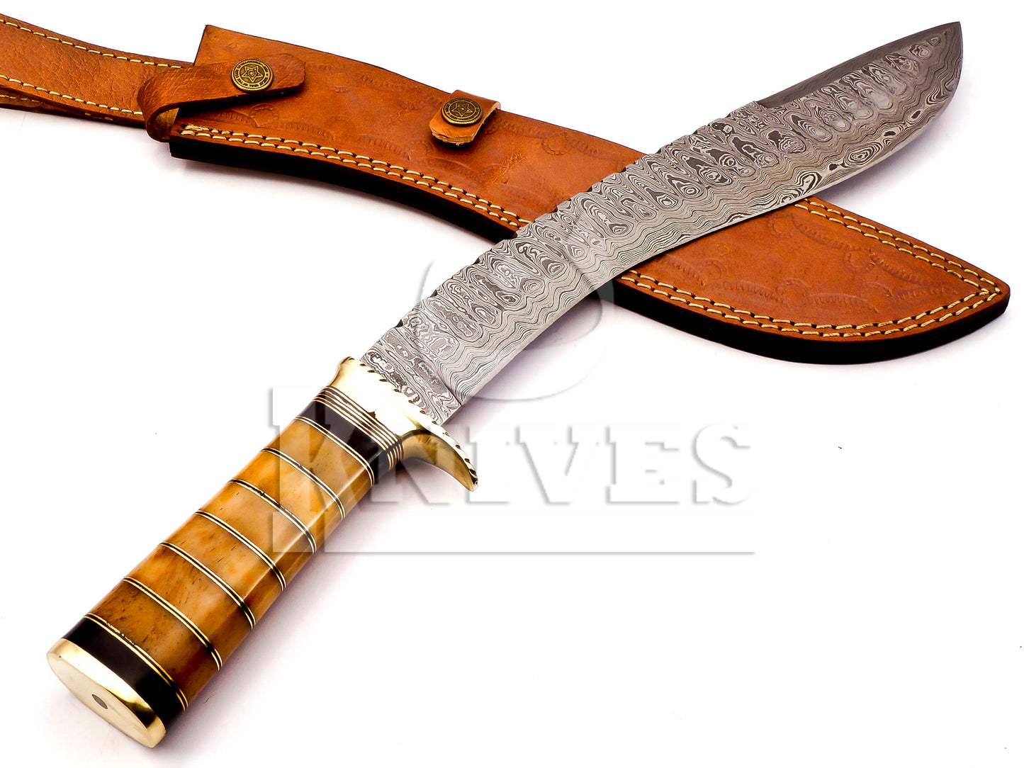 Damascus Steel Kukri knife with wood handle.