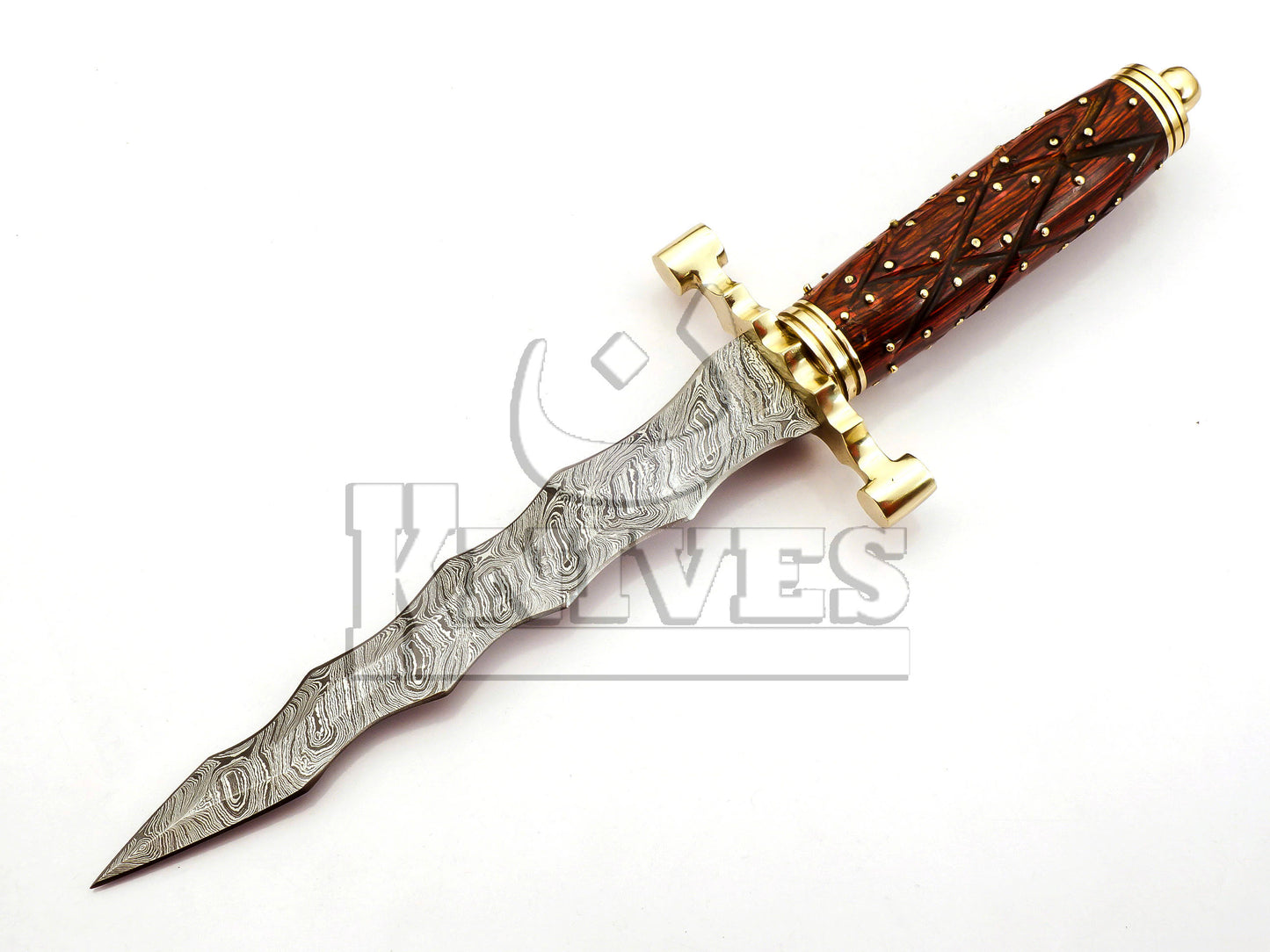 Damascus Steel Dagger with Wood with Aluminium Bolsters Handle