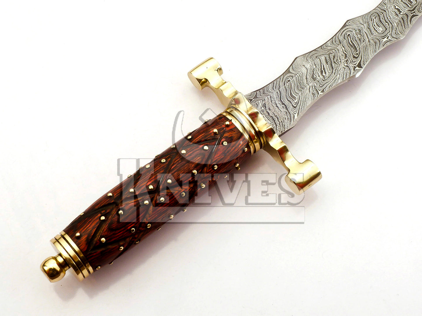 Damascus Steel Dagger with Wood with Aluminium Bolsters Handle