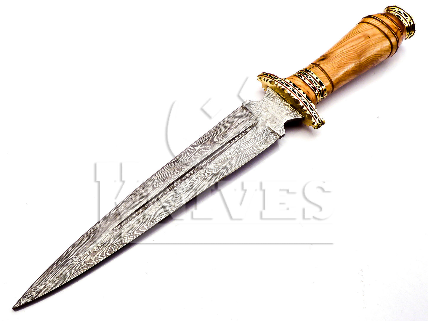 Damascus Steel Dagger with Olive Wood Handle