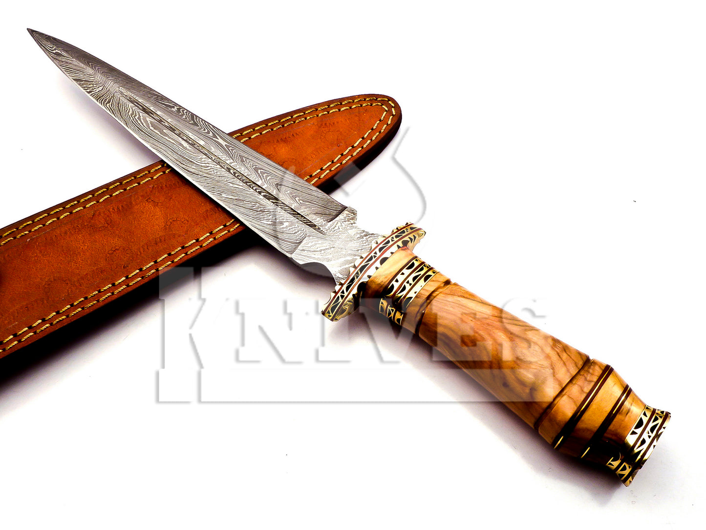 Damascus Steel Dagger with Olive Wood Handle