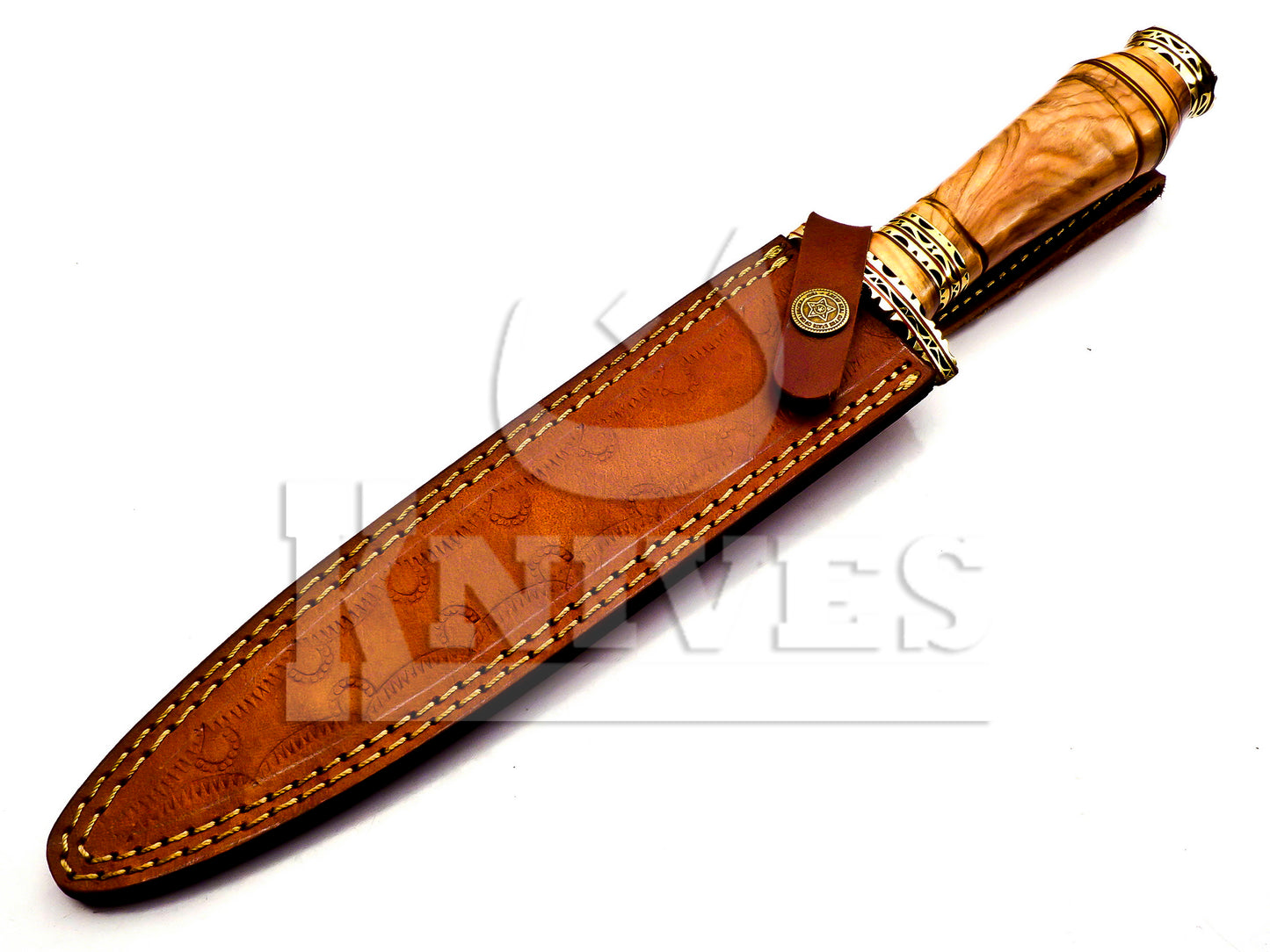 Damascus Steel Dagger with Olive Wood Handle