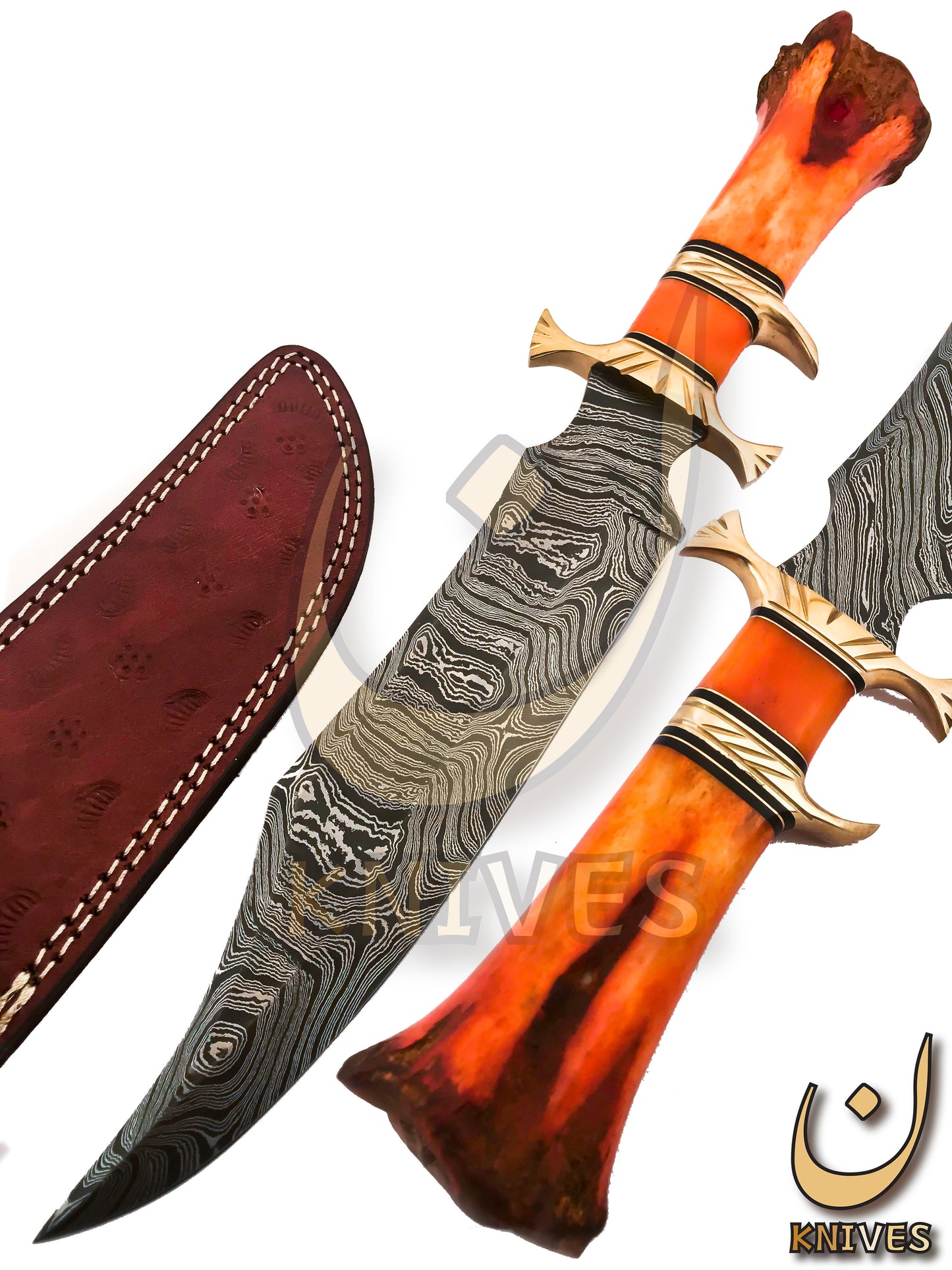 Damascus Steel Bowie with Camel Bone Handle