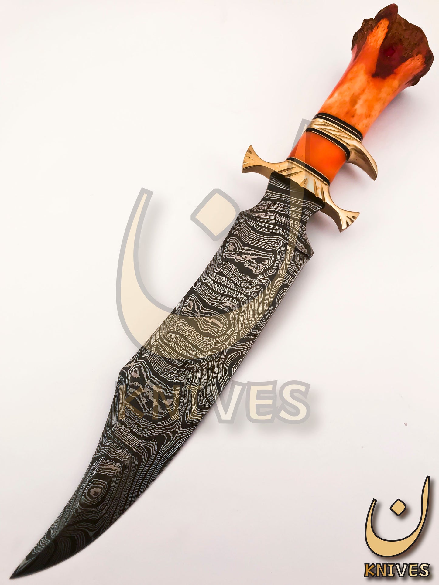 Damascus Steel Bowie with Camel Bone Handle