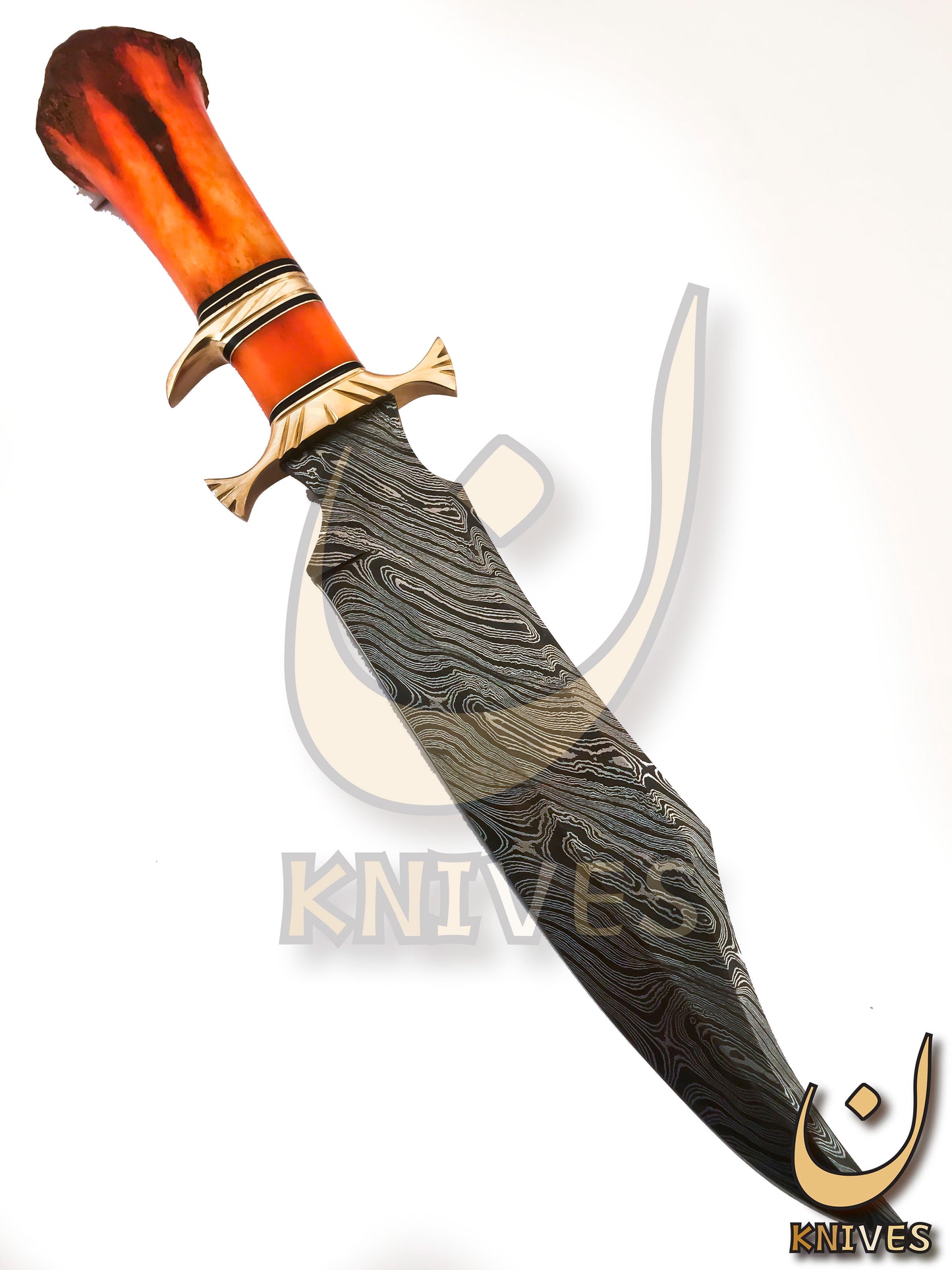 Damascus Steel Bowie with Camel Bone Handle