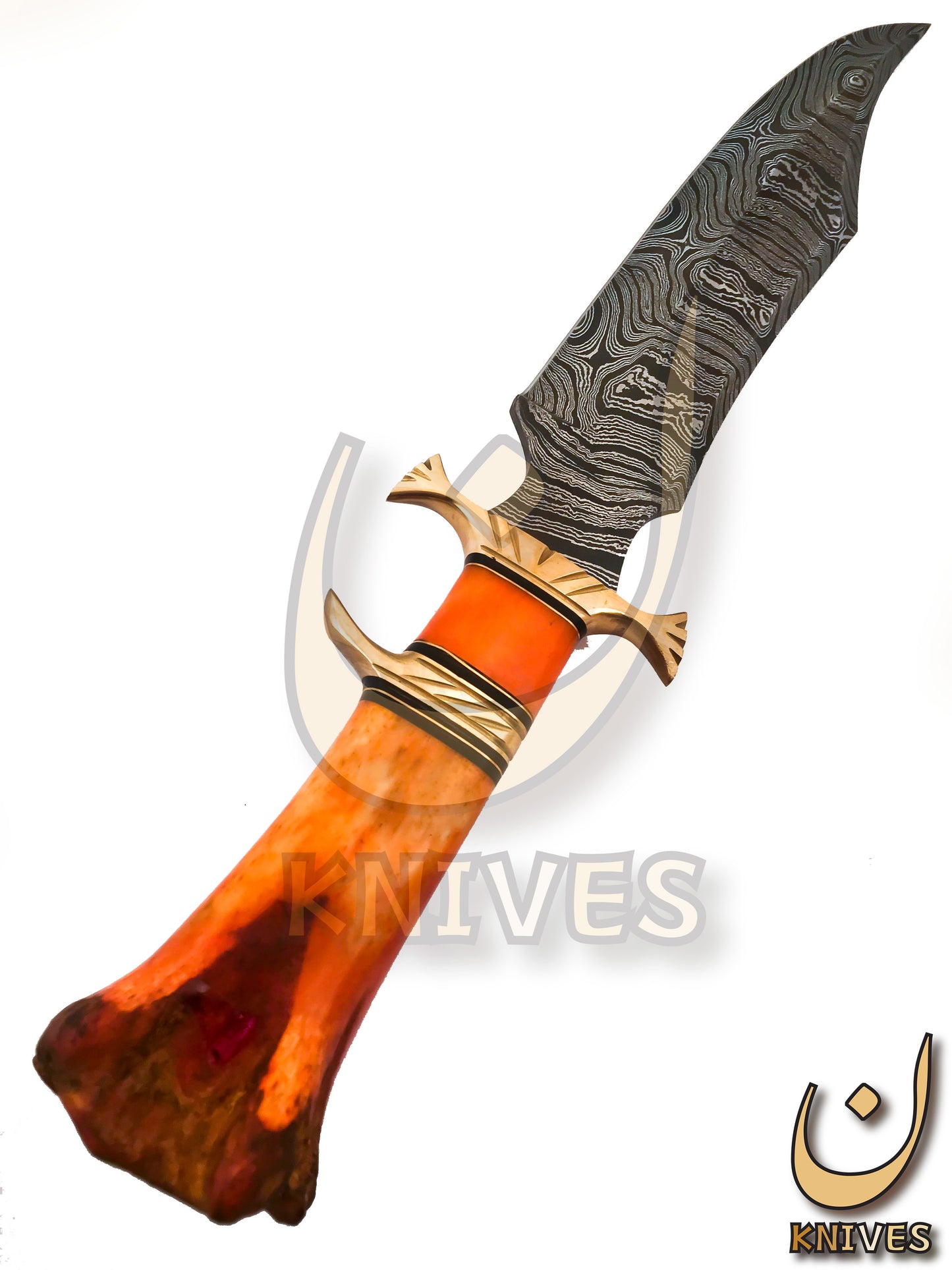 Damascus Steel Bowie with Camel Bone Handle