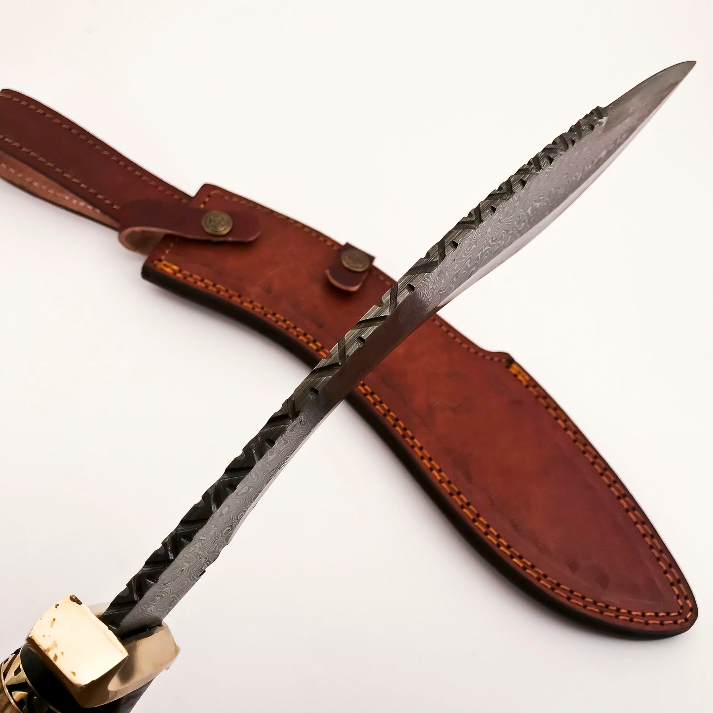 Damascus Steel Kukri Knife with Stag Horn