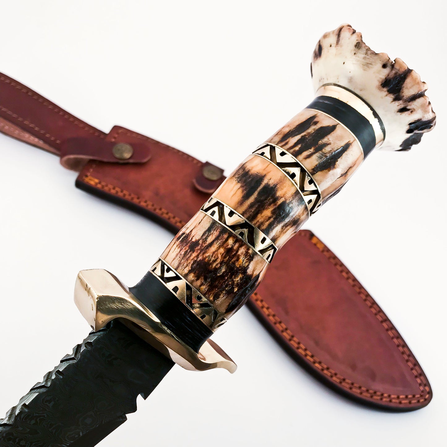 Damascus Steel Kukri Knife with Stag Horn